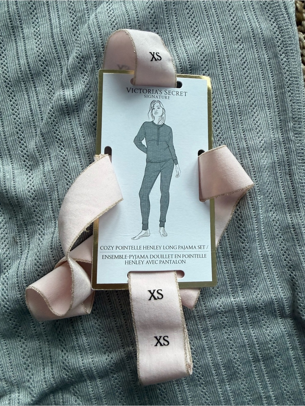 NWT Victoria’s Secret Cozy Pointelle Henley Long Panama Set Light Gray - Picture 5 of 5